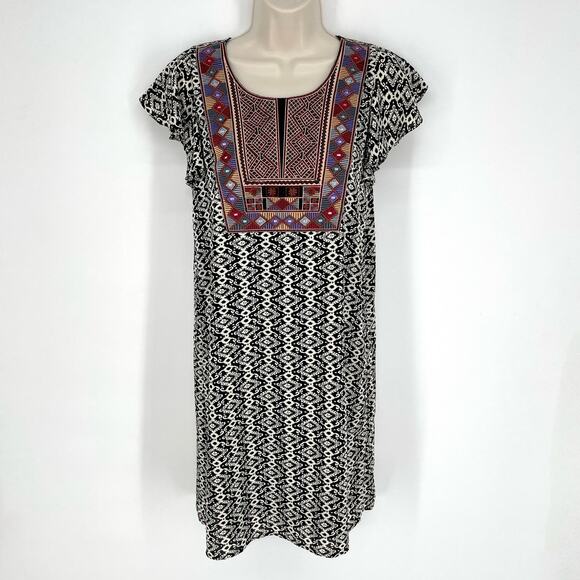Collective Concepts NWT Flutter Sleeve Embroidered Dress SZ XS Black White Multi - Picture 1 of 8